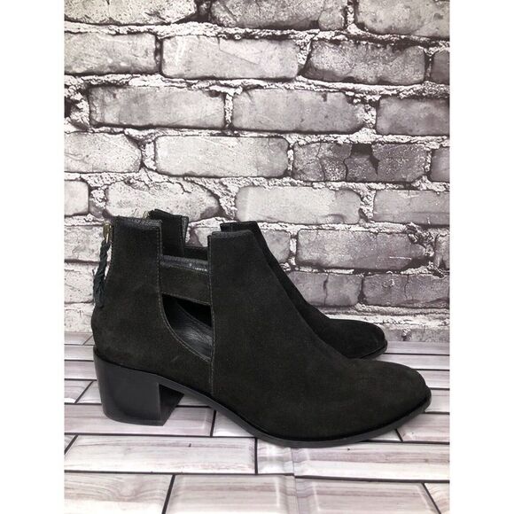 Able Black Suede Leather Pointed Back Zip Casual Ankle Boots Women Sz 9M US/40EU - Picture 1 of 16